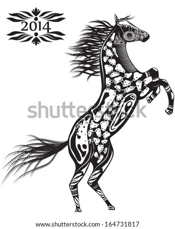 Vector illustration of a tattoo tribal animal - horse - in black and white graphich style