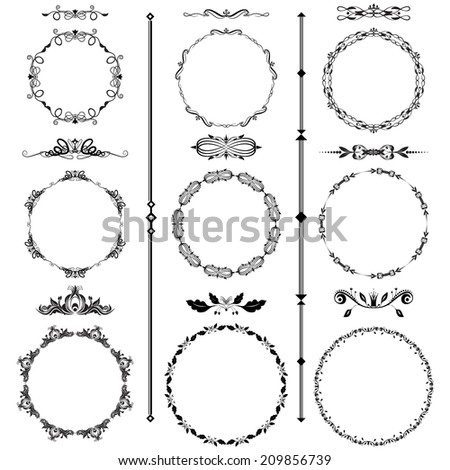 Vector illustration of a set of calligraphic frames and divider elements in black isolated on white Vector illustration of a set of calligraphic frames and divider elements in black isolated on white