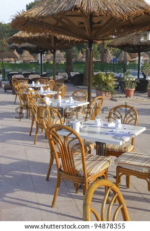 Outdoor seating on a terrace at restaurant