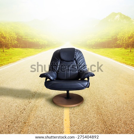 Office chair on the road  for leadership. Sometimes destined to succeed, it comes with risks.