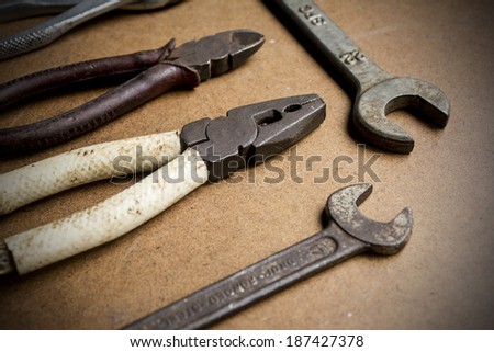 Mechanic tools on wood