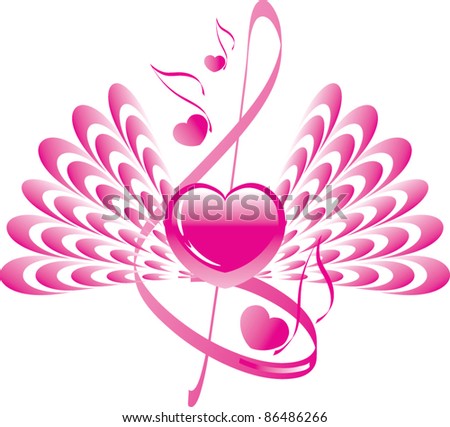 stock vector heart wings note and treble clef