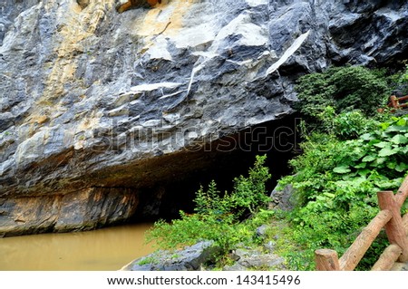 Close Up View of Entrance to Phong Nha Ke Bang Underground River, Caves, Limestone and Karsts Formations (UNESCO World Heritage Site) - Quang Binh, Vietnam