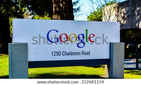 Mountain View, CA, USA - Feb. 14, 2015: Google Logo. Founded in 1998 by Larry Page and Sergey Brin, Google is a US Corporation specializing in Internet-related services and products.