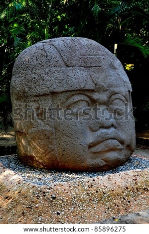 Ten-foot High Olmec Stone Head - Villahermosa, Mexico