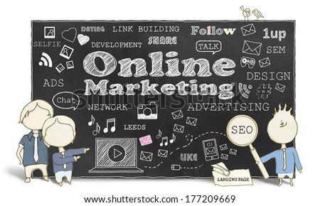 Online Marketing With Business Men on White Background