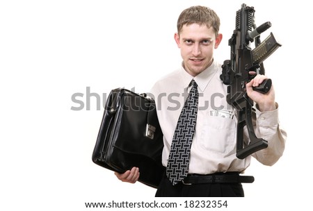 [TUTORIAL DO CACHORRON] O que fazer quando... Stock-photo-the-young-purposeful-manager-with-dollars-in-a-pocket-with-the-weapon-in-hands-isolated-18232354