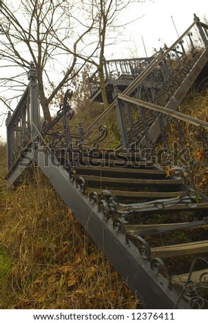 Old, outdoor stairs, made of wood and metal