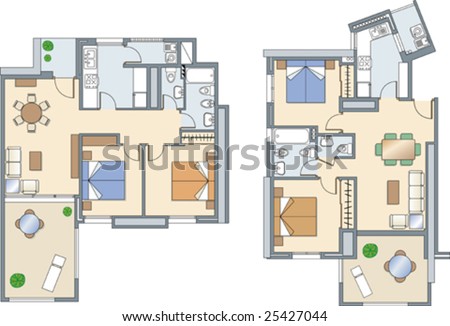 stock-vector-house-plan-vector-sketch-of-two-houses-with-furniture 