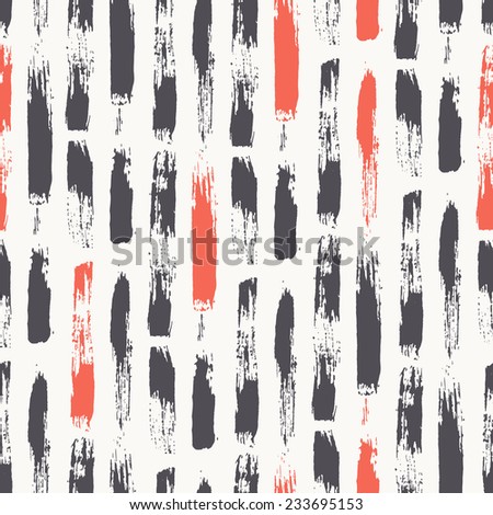 Vector seamless pattern. Abstract background with brush strokes. Striped hand drawn texture. Dark stripes with red accenting elements