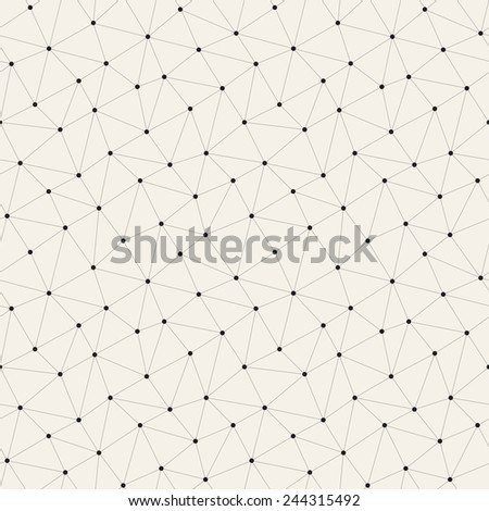 Vector seamless pattern. Irregular abstract linear grid with circles in nodes. Graphical hand drawn background. Reticulated monochrome texture