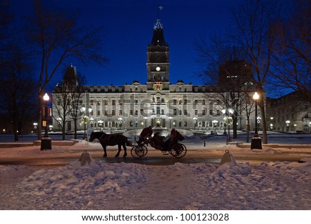 Quebec parliament building in winter night time