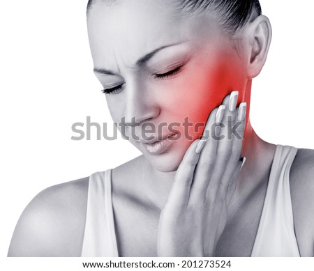 Young woman in pain is having a toothache isolated on white background Young woman in pain is having a toothache isolated on white background