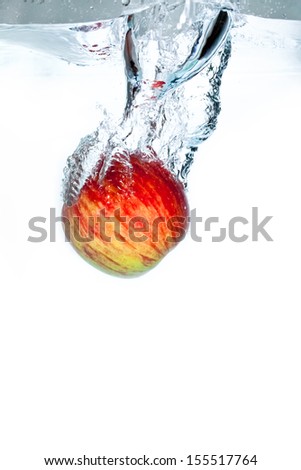 fresh apple dropped into water, isolated on white background 3.