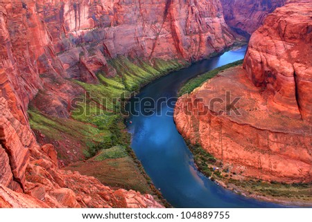 Winding bends of the Colorado River as it makes its way through Arizona