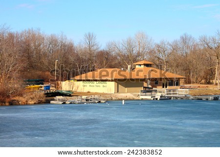 OAKWOOD, USA - MARCH 15: Kickapoo Landing overlooking Clear Pond on March 15, 2014 in Oakwood, Illinois.  Kickapoo State Recreation Area is over 2,800 acres and has 22 lakes.
