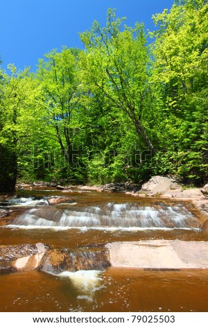 Sunny day at Nonesuch Falls in the Porcupine Mountains Wilderness State Park of Michigan.