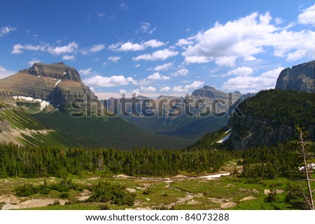 Vast mountainous forests seen from Logan Pass at Glacier National Park - Montana