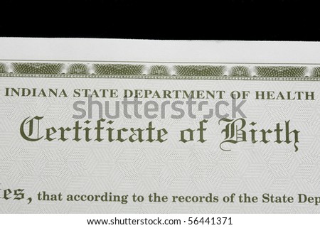 A birth certificate from the US state of Indiana