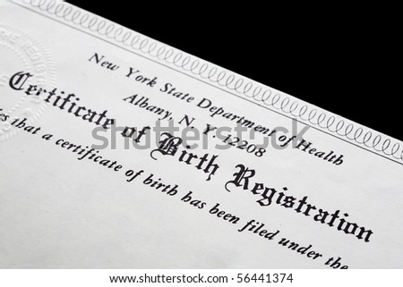 A Certificate of registration of the birth of a child.