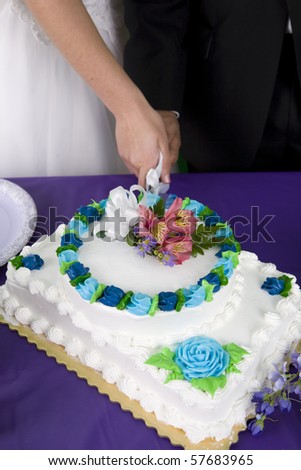 A couple with their wedding cake