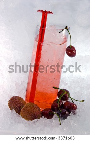 A colorful picture of red beverage. Fresh en cold.