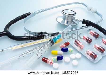 Medicines and medical apparatus. Clean health care image.