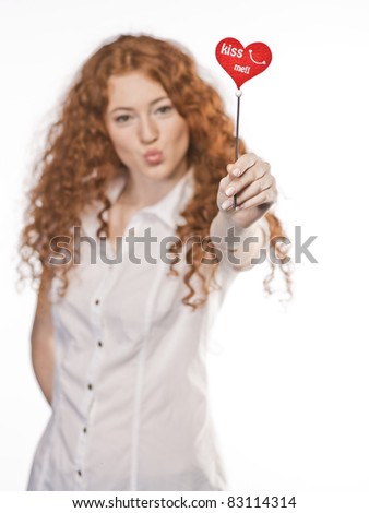 stock photo Kiss me ginger Girl On white background