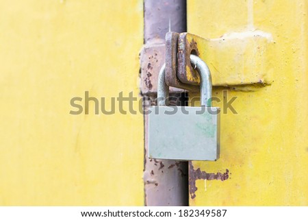 Closed old metal door lock security
