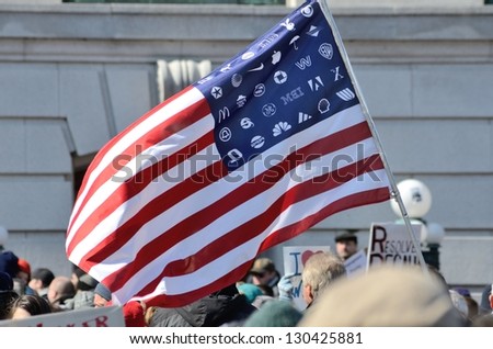 MADISON, WI - MAR 3: Protester in Wisconsin during a rally against Governor Scott Walker\'s budget bill on Mar 3, 2011. Walker has won the recall election, but he still faces a new election next year