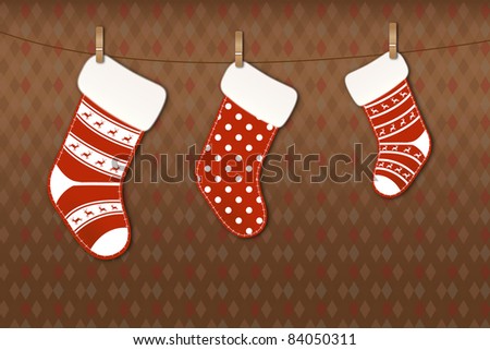 Beautiful Christmas socks on clothesline