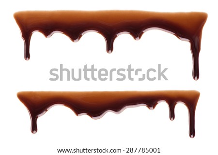 Melted chocolate dripping set on white background