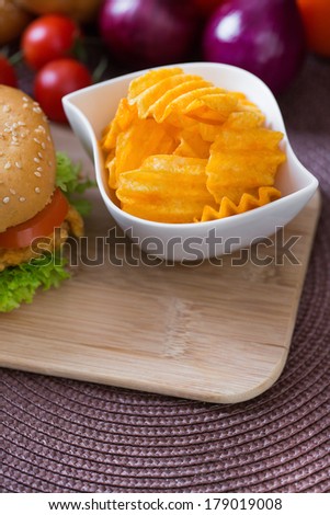 Chips with Crispy Chicken Burger