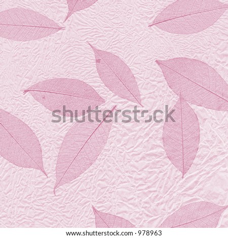 Scrunched paper and leaf skeleton design in pink.