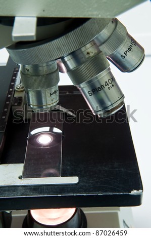 Old microscope in the laboratory.