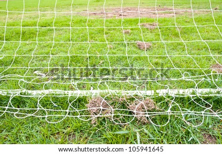 Soccer or football goal net with green grass background