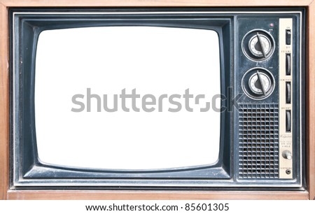 Old grungy vintage TV with clipping path on screen.