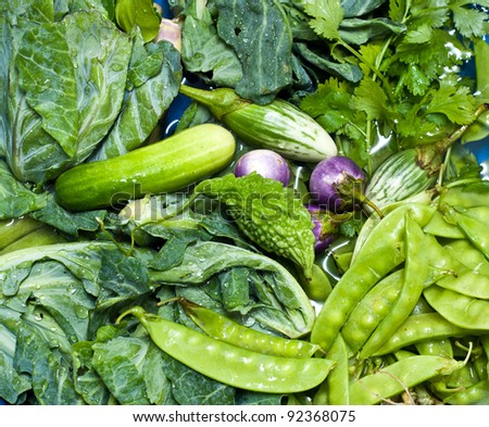 Assorted fresh vegetable washing for food preparation.