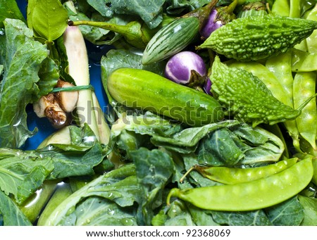 Assorted fresh vegetable washing for food preparation.