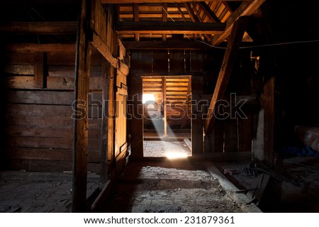 Ray of light in roof space attic