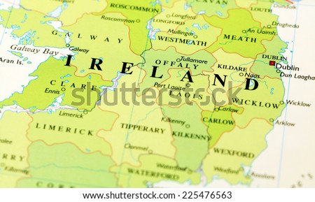 Ireland on atlas world map