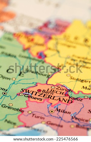 Switzerland on atlas world map