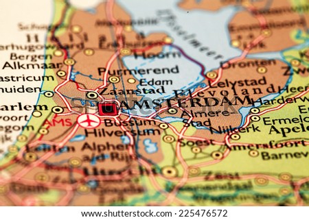 Amsterdam Netherlands, on atlas world map