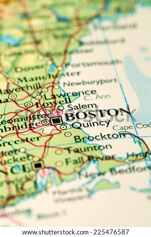 Boston USA, on atlas world map
