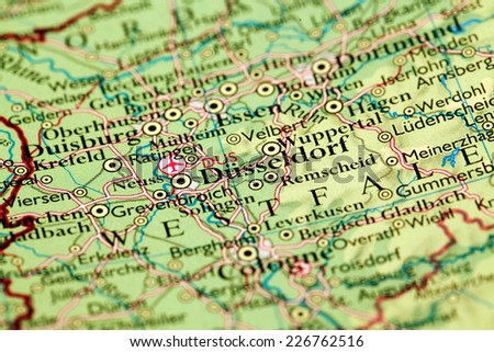 Dusseldorf Germany, on atlas world map