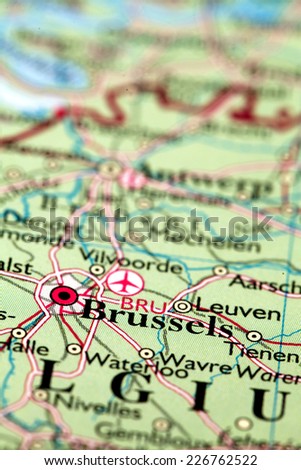 Brussels Belgium, on atlas world map