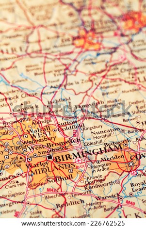 Birmingham City England, on atlas world map