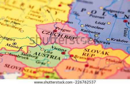 Czech Republic on atlas world map