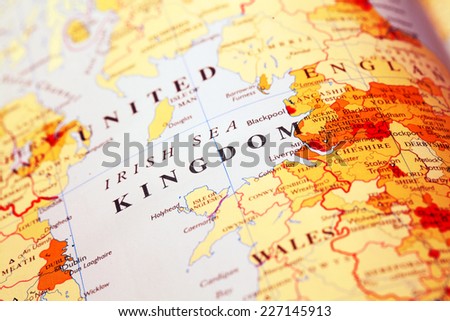 England  on atlas world map