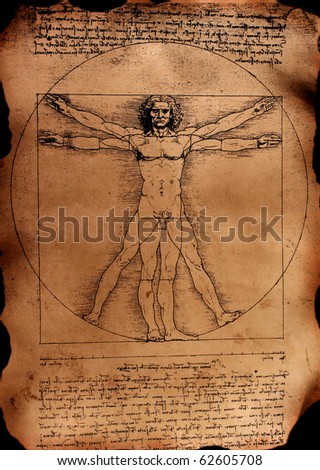 Photo of the Vitruvian Man by Leonardo Da Vinci from 1492 on textured background Photo of the Vitruvian Man by Leonardo Da Vinci from 1492 on textured background